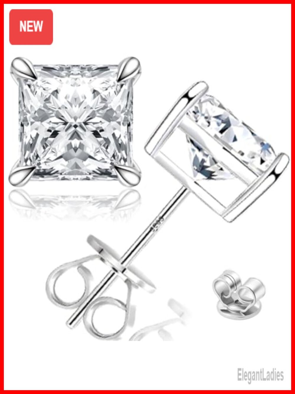 Princess Cut Moissanite Stud Earrings 18K Gold Plated 925 Sterling Silver